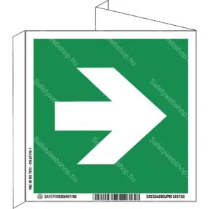 Iránynyíl, jobbra / balra utánvilágító tábla, faltól elálló, sátor alakú, kétoldalas (ISO 7010-E005 piktogram)