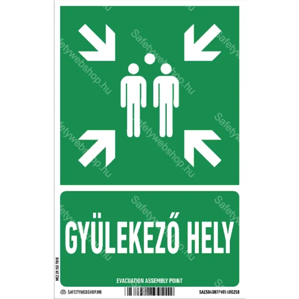 Gyülekezőhely matrica / tábla (ISO 7010-E007 piktogram + felirat)