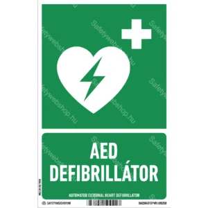Defibrillátor matrica / tábla (ISO 7010-E010 piktogram + felirat)