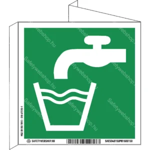Ivóvíz utánvilágító tábla, faltól elálló, sátor alakú, kétoldalas (ISO 7010-E015 piktogram)