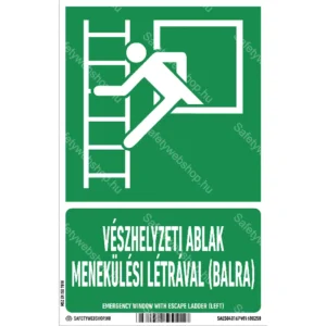 Vészhelyzeti ablak menekülési létrával (balra) matrica / tábla (ISO 7010-E016 piktogram + felirat)