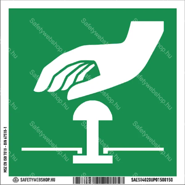 Vészhelyzeti megállító gomb matrica / tábla (ISO 7010-E020 piktogram)