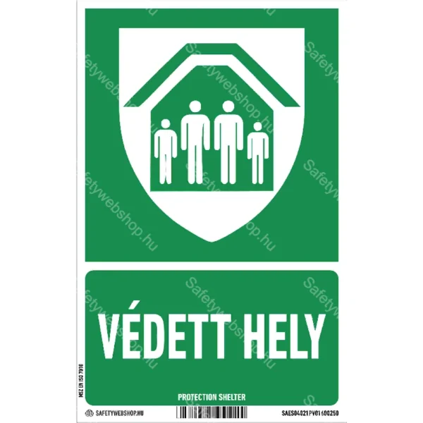 Védett hely matrica / tábla (ISO 7010-E021 piktogram + felirat)