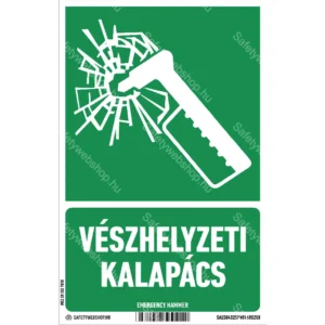 Vészhelyzeti kalapács matrica / tábla (ISO 7010-E025 piktogram + felirat)
