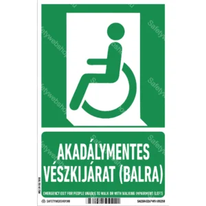 Akadálymentes vészkijárat (balra) matrica / tábla (ISO 7010-E026 piktogram + felirat)