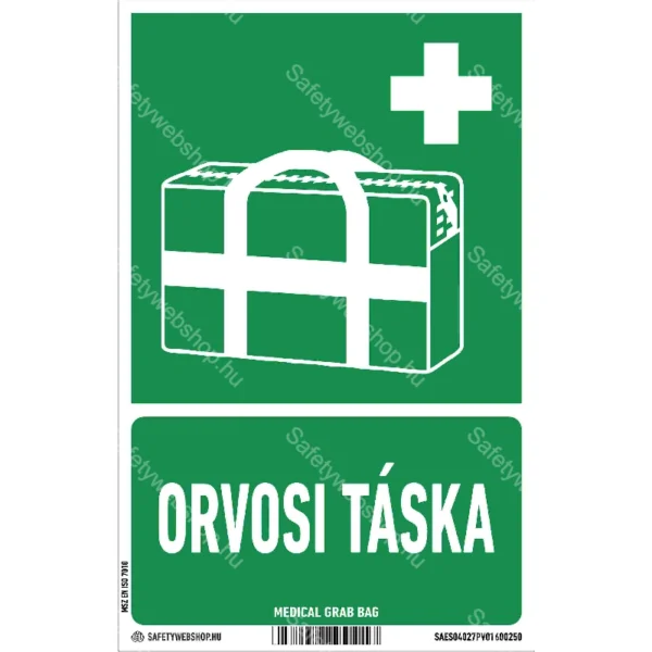 Orvosi táska matrica / tábla (ISO 7010-E027 piktogram + felirat)