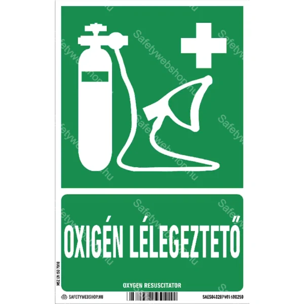 Oxigén lélegeztető matrica / tábla (ISO 7010-E028 piktogram + matrica)
