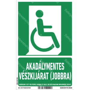Akadálymentes vészkijárat (jobbra) matrica / tábla (ISO 7010-E030 piktogram + felirat)