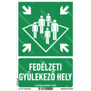 Fedélzeti gyülekező hely utánvilágító matrica (ISO 7010-E032 piktogram + felirat)
