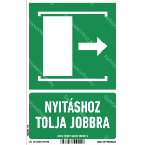 Nyitáshoz tolja jobbra! matrica / tábla (ISO 7010-E033 piktogram + felirat)