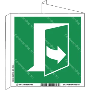 Nyitáshoz húzza az ajtó bal oldalát! utánvilágító tábla, faltól elálló, sátor alakú, kétoldalas (ISO 7010-E057 piktogram)