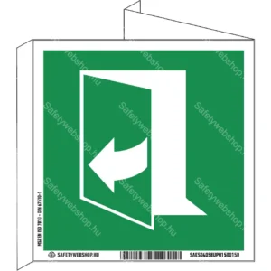 Nyitáshoz húzza az ajtó jobb oldalát! utánvilágító tábla, faltól elálló, sátor alakú, kétoldalas (ISO 7010-E058 piktogram)