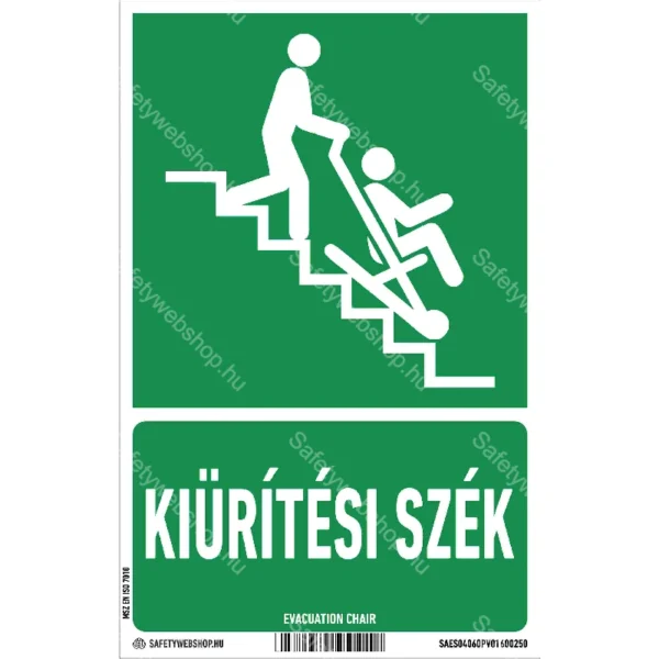 Kiürítési szék matrica / tábla (ISO 7010-E060 piktogram + felirat)