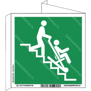 Kiürítési szék utánvilágító tábla, faltól elálló, sátor alakú, kétoldalas (ISO 7010-E060 piktogram)