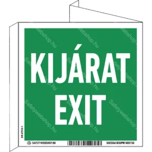 Kijárat – Exit utánvilágító tábla, faltól elálló, sátor alakú, kétoldalas (piktogram)