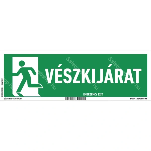 Vészkijárat matrica / tábla (ISO 7010-E001 piktogram + felirat)