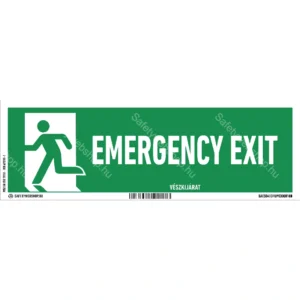 Emergency exit matrica / tábla (ISO 7010-E001 piktogram + felirat)