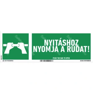 Nyitáshoz nyomja a rudat! matrica / tábla (piktogram + felirat)