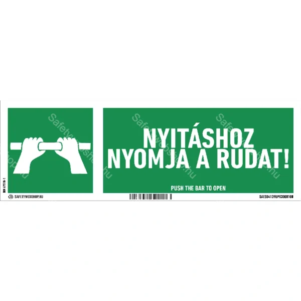 Nyitáshoz nyomja a rudat! matrica / tábla (piktogram + felirat)