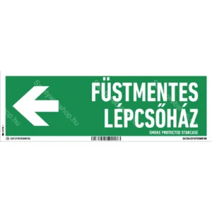 Füstmentes lépcsőház matrica / tábla (felirat + iránnyíl balra)