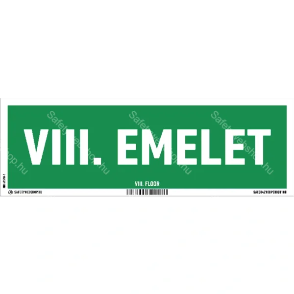 VIII. emelet utánvilágító matrica / tábla (felirat)