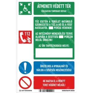 Átmeneti védett tér matrica / tábla (tájékoztató piktogramok és feliratok)