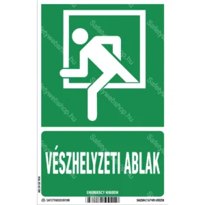 Vészhelyzeti ablak matrica / tábla (ISO 7010-E016C piktogram + felirat)