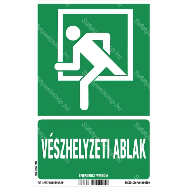 Vészhelyzeti ablak matrica / tábla (ISO 7010-E016C piktogram + felirat)