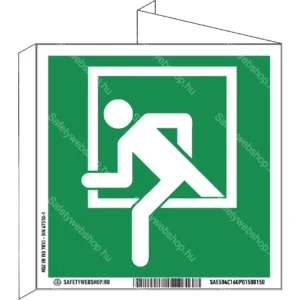Vészhelyzeti ablak utánvilágító tábla, faltól elálló, sátor alakú, kétoldalas (ISO 7010-E016C piktogram)