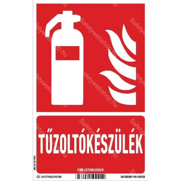 Tűzoltókészülék matrica / tábla (ISO 7010-F001 piktogram + felirat)