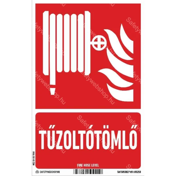 Tűzoltó tömlő matrica / tábla (ISO 7010-F002 piktogram + felirat)