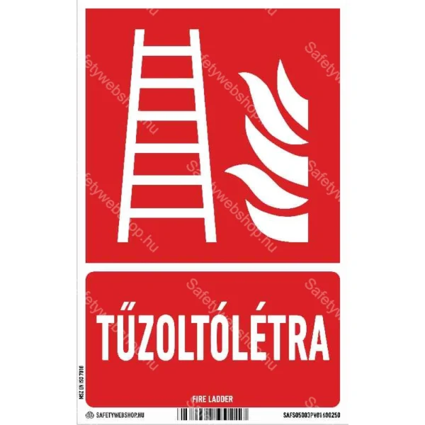Tűzoltólétra matrica / tábla (ISO 7010-F003 piktogram + felirat)