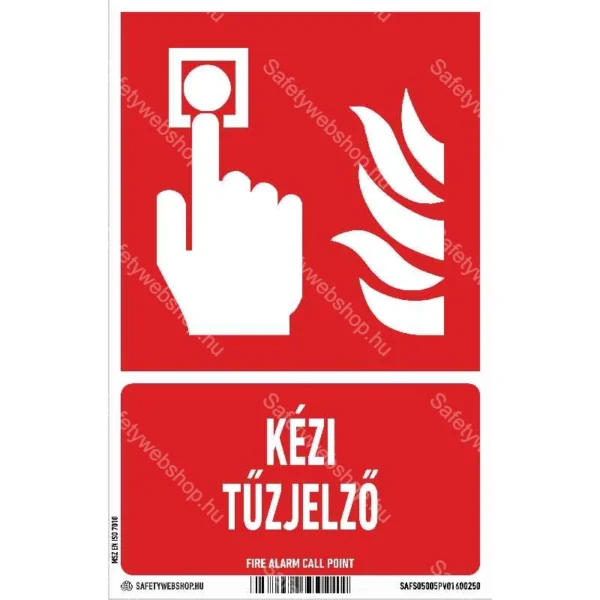 Kézi tűzjelző matrica / tábla (ISO 7010-F005 piktogram + felirat)
