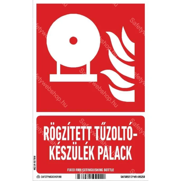 Rögzített tűzoltókészülék palack matrica / tábla (ISO 7010-F013 piktogram + felirat)