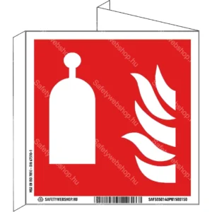 Távműködtetésű oltóállomás utánvilágító tábla, faltól elálló, sátor alakú, kétoldalas (ISO 7010-F014 piktogram)