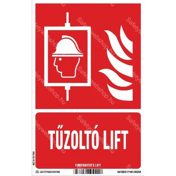 Tűzoltó lift matrica / tábla (ISO 7010-F017 piktogram + felirat)