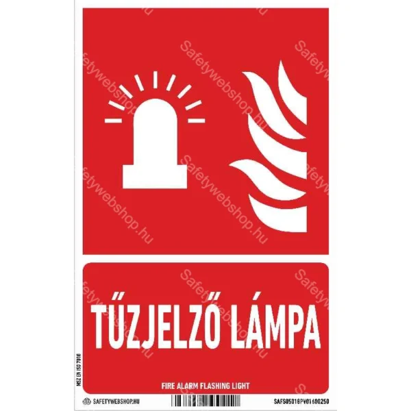 Tűzjelző lámpa matrica / tábla (ISO 7010-F018 piktogram + felirat)