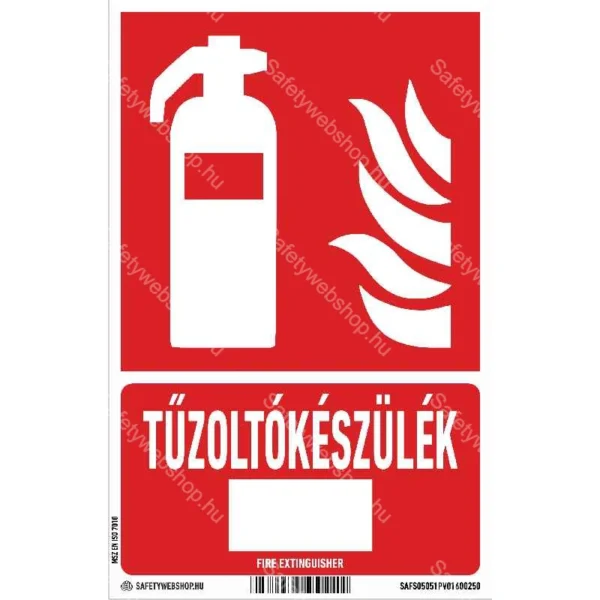 Tűzoltókészülék, sorszámozható matrica / tábla (ISO 7010-F001 piktogram + felirat)