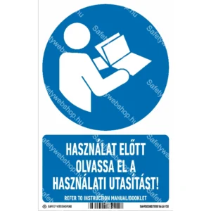 Használat előtt olvassa el a használati utasítást! matrica / tábla (ISO 7010-M002 piktogram + felirat)
