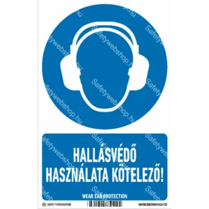 Hallásvédő használata kötelező! matrica / tábla (ISO 7010-M003 piktogram + felirat)