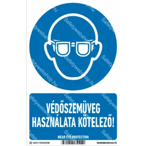 Védőszemüveg használata kötelező! matrica / tábla (ISO 7010-M004 piktogram + felirat)