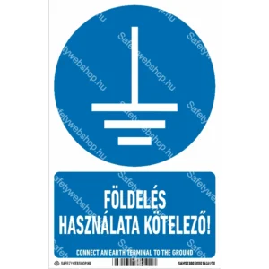 Földelés használata kötelező! matrica / tábla (ISO 7010-M005 piktogram + felirat)
