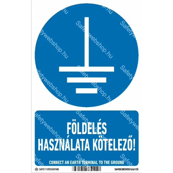Földelés használata kötelező! matrica / tábla (ISO 7010-M005 piktogram + felirat)