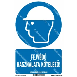 Fejvédő használata kötelező! matrica / tábla (ISO 7010-M014 piktogram + felirat)