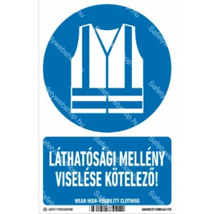 Láthatósági mellény viselése kötelező! matrica / tábla (ISO 7010-M015 piktogram + felirat)