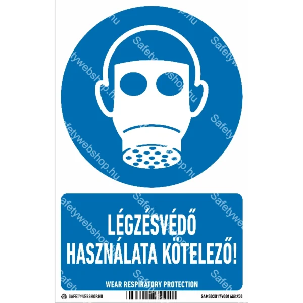 Légzésvédő használata kötelező! matrica / tábla (ISO 7010-M017 piktogram + felirat)