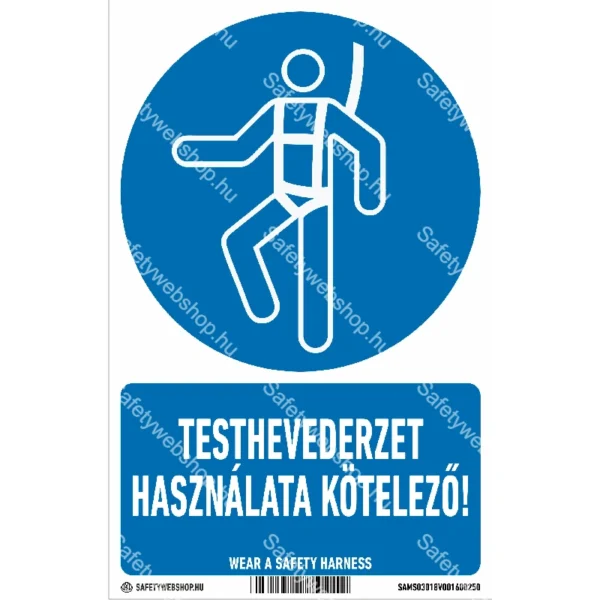 Testhevederzet használata kötelező! matrica / tábla (ISO 7010-M018 piktogram + felirat)