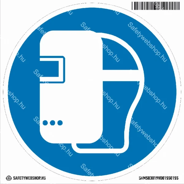 Hegesztőpajzs használata kötelező! matrica (ISO 7010-M019 piktogram)