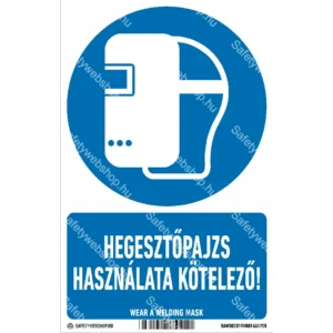 Hegesztőpajzs használata kötelező! matrica / tábla (ISO 7010-M019 piktogram + felirat)