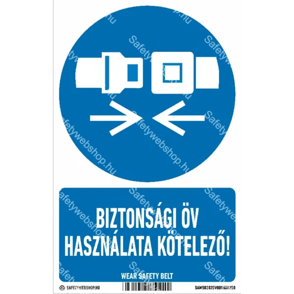 Biztonsági öv használata kötelező! matrica / tábla (ISO 7010-M020 piktogram + felirat)